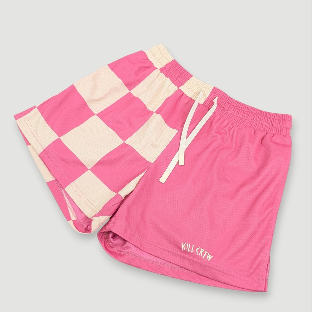 Kill Crew Muay Thai Mesh Shorts Mens Large Pink Cream Checker Gym Training